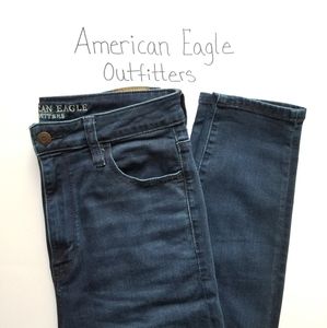 American Eagle Highest Waist Jegging, size 10 Long and Dark blue wash denim